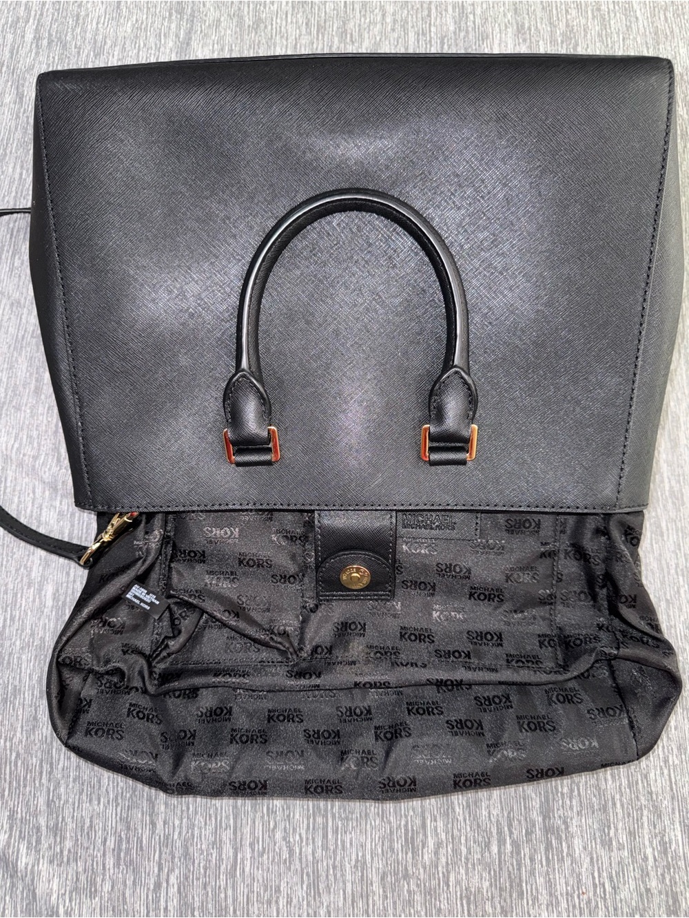Michael Kors Black Saffiano and Suede Leather Chevron-Texture Satchel - Picture 11 of 11